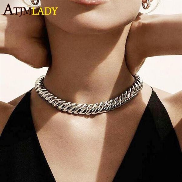 Top Quality Classic European Design Fashion Fashion Femmes Bijoux Rose Gold Silver Color 10 mm Herringbone Snake Chain Choker Collier338R