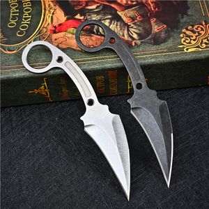 Promoción Cuchillo Karambit D2 Hoja de lavado de piedra blanca / negra Mango de acero de espiga completa Cuchillas fijas Cuchillos de garra con