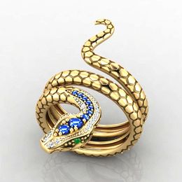 Topkwaliteit koperen blauwe kristallen slangring voor mannen vrouwen punk stijl strass bing gothic dierenringen hiphop mode sieraden