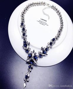 Topkwaliteit Kristal Bloem Kettingen Hanger Sleutelbeen Sieraden Elegante Blauwe Ketting Voor Bruiloft Bruids Sieraden3552731