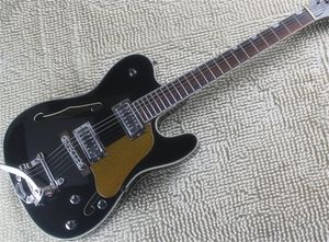 Topkwaliteit Custom Shop zwarte jazz elektrische gitaar semi-holle body palissander toets met tremolo chromen hardware