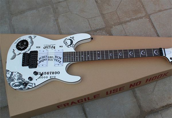 Tienda personalizada de alta calidad KH-2 Kirk Hammett Ouija Guitarra eléctrica blanca Diapasón de palisandro Herrajes negros