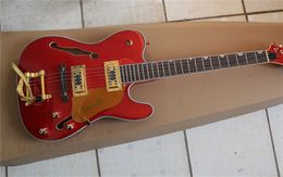 Guitare électrique Jazz rouge de qualité supérieure, corps Semi-creux, touche en palissandre avec matériel doré Tremolo, boutique personnalisée