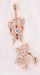 Top Kwaliteit Dange navel ring 14g rose goudbar Body sieraden vlinder navel piercing voor sexy vrouwen bijoux5558214