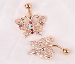 Topkwaliteit Dange navel ring 14g rose gouden buik bar body sieraden vlinder navel piercing voor sexy vrouwen bijoux9426886