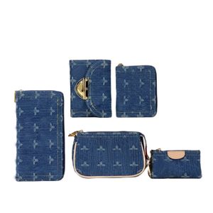 Cartera azul vaquera de alta calidad para hombre, tarjetero de diseñador, monedero con cremallera a la moda, llavero para mujer, bolsa para llaves, monederos