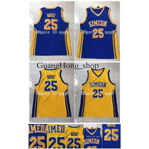 Topkwaliteit Derrick 25 Rose Jersey Simeon High Movie College basketbalshirts blauw geel 100% gestikt maat S-XXL