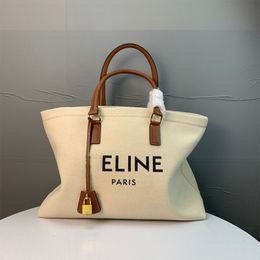 Shopper de moda bolso de mano grande bolso de lona estampado horizontal y piel de becerro bolso de mujer bolso de lujo lino de lona bolsos grandes de playa diseñador bolso de compras de viaje