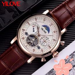 Reloj de negocios de lujo presidencial de diseñador de alta calidad con volante esqueleto calendario cronógrafo reloj multifuncional para hombres Ou265e