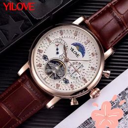 Top Qualité Designer Présidentiel Luxe Business Montre Volant Squelette Calendrier Chronographe Multifonctionnel Horloge Hommes Ou175l