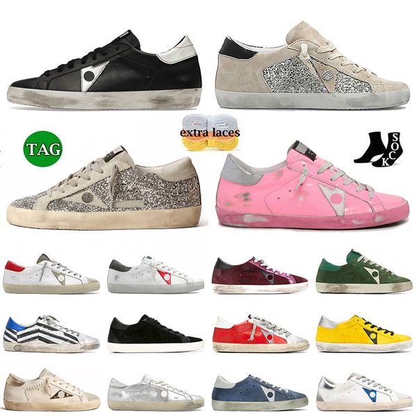 Chaussures de créateurs de qualité supérieure Femme Rose avec talon argenté Noir Blanc Gris Rouge Glitter Bleu Luxe Grande Taille Baskets Femmes Hommes Super-Star Scarpe Plate-forme Baskets