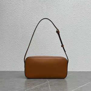 Bolsos de cámara rectangulares de arco triunfal de diseñador de alta calidad Color tostado Bolso cruzado de cuero de becerro suave Forro de gamuza Bolso de hombro con cierre de cremallera Bolso baguette