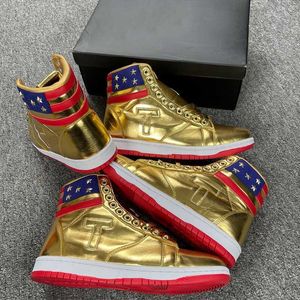 Trump Designer Zapatos casuales T Gold Custom Hombres Mujeres Zapatillas de deporte de caña alta Zapato para correr cómodo al aire libre