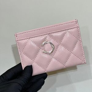 TOP Kwaliteit Designer Portemonnee Zwart Roze Genuien Lederen Kaarthouder met Kristallen Hardware Mode Dame Handtas Portemonnee met Doos
