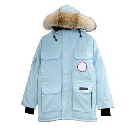 Diseñador de alta calidad Mujeres Hombres Longitud media Versión canadiense Puffer Down Chaqueta para mujer Down Parkas Invierno Grueso Cálido Gansos Abrigos A prueba de viento Street Goose Parka