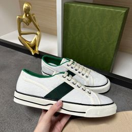 Topkwaliteit ontwerpers schoenen canvas casual schoenen luxurys ontwerpers dames schoen Italië groen en rode webstreep rubber zool stretch katoen lage heren sneakers