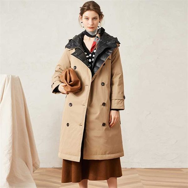 Top qualité manteau d'hiver veste femmes 90% canard blanc à capuche épais chaud longue Parka femme Trench 211018