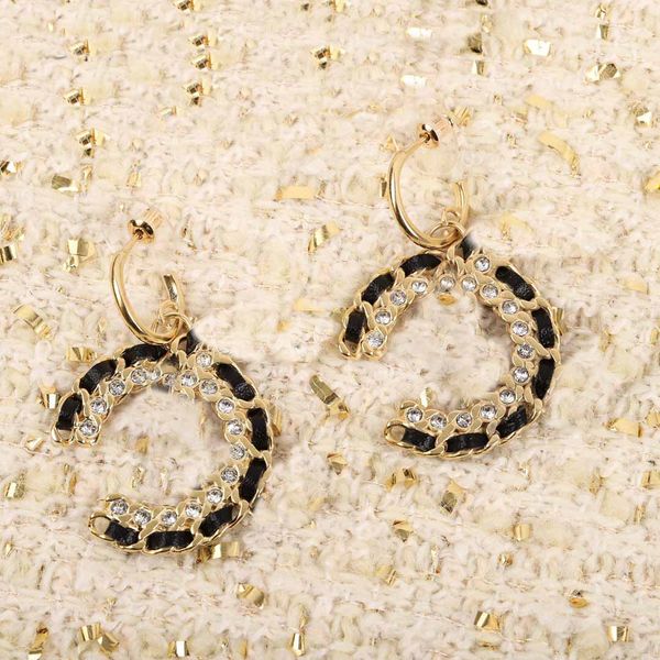 Boucle d'oreille goutte de qualité supérieure avec diamant et cuir véritable noir pour femmes bijoux de fiançailles cadeau livraison gratuite PS3600