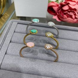 Top qualité dupe marque 925 argent sterling naturel malachite calcédoine cristal manchette bracelet pour les femmes ouvrant des bracelets de charme