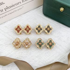 topkwaliteit dupe merk sieraden bloem natuurlijke schelp/agaat stud oorbellen voor vrouwen met diamant