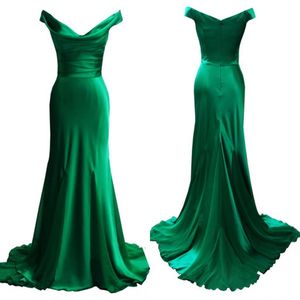 Topkwaliteit Emerald Green Avondjurken Mermaid Off The Shoulder Draped Hals Ruched Prom Party Jurken Formal Wear Sweep Train