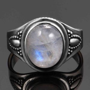 Topkwaliteit est vaste 925 sterling zilver 8x10mm natuurlijke regenboog maansteen edelsteen ringen luxe sieraden maat 6-10