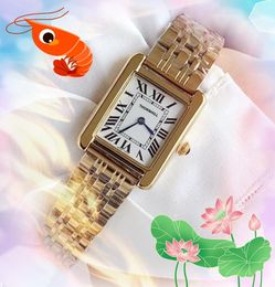 TOP Kwaliteit Fabriek Beroemde Vrouwen Romeinse Wijzerplaat Horloge Vierkante Tank Serie Iced Out Elegante Dames Klok Quartz Liefhebbers Fijne roestvrijstalen Horloge Geschenken