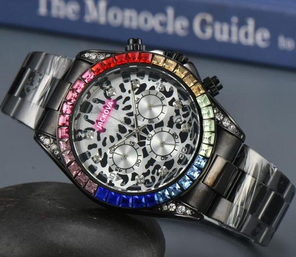 TOP Qualité usine Président quartz mode hommes femmes montre automatique date diamants colorés bague ciel cadran étoilé horloge chronomètre ceinture en acier inoxydable montre-bracelet cadeaux