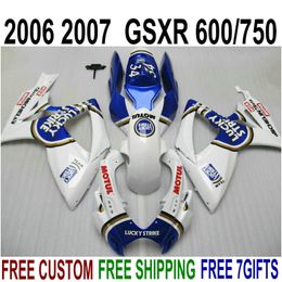 Topkwaliteit Fairing Kit voor Suzuki GSXR600 GSXR750 06 07 K6 GSX-R 600/750 2006 2007 Blauw Wit Lucky Strike Backings Set V43F