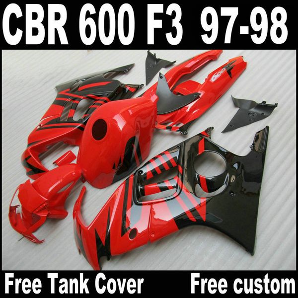 Juego de carenados de alta calidad para HONDA CBR600 F3 1997 1998 carrocería roja y negra CBR 600 97 98 kit de carenado personalizado QY62