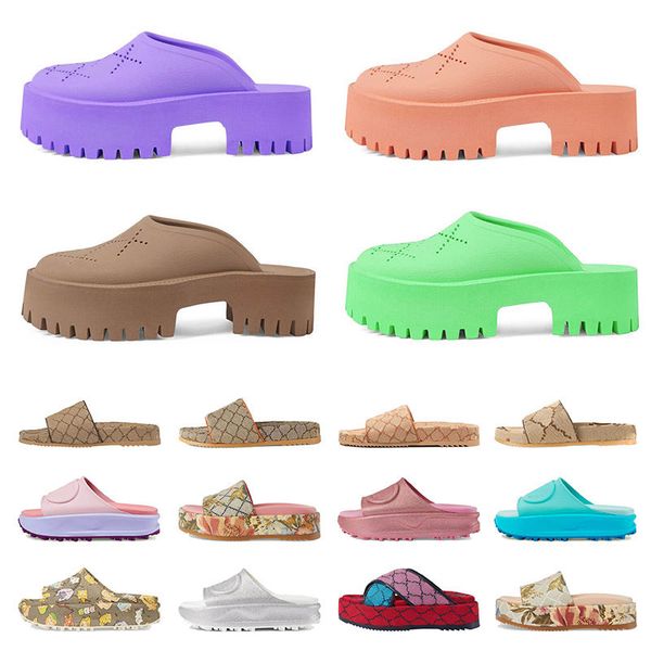 Top Calidad Famoso Diseñador Sandalias Mujeres Hombres Plataforma Zapatillas Impreso Bordado Diapositivas Pisos Marrón Diapositivas Leathe Zapatos de lujo Mujer Dh puerta