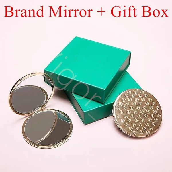 2023 Marque Compact Miroirs Classique Pliant Double Miroir Latéral Pour Fille Femmes Avec Boîte-Cadeau Pour Vip Client Trèfle À Quatre Feuilles Portable Hd Miroir De Maquillage