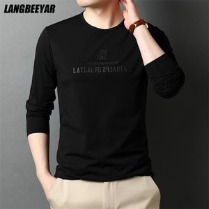 Top qualité marque de mode 95% coton 5% Spandex hommes décontracté à manches longues t-shirt plaine col rond hauts hommes vêtements 220312