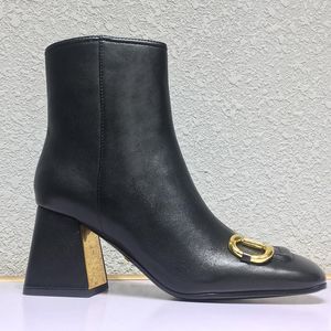 Topkwaliteit Mode Luxe Hakken Dames Boot vierkante tenen lederen knop hoge hakken grove hak 7.5 cm schoenen dame schoen groot formaat US11 35-41 Wome