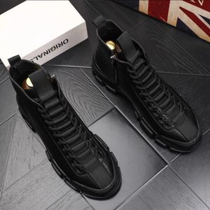 Chaussures décontractées pour hommes de haute qualité plate-forme en cuir baskets masculines Tendance en cuir haut haut top top chaussures zapatos hombre a32