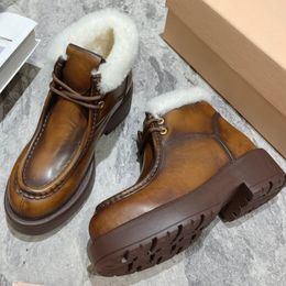 Tendência da moda de alta qualidade botas curtas de lã com sola grossa