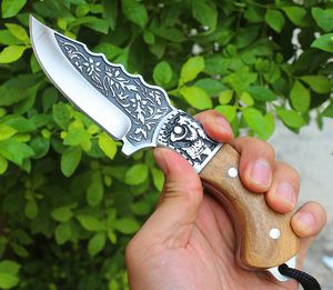 Topkwaliteit vaste mes jachtmes 440c satijnen messen volle tang hout handvat rechte messen met lederen schede