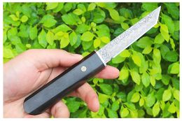 Couteau de survie en plein air à lame fixe de qualité supérieure VG10 lame en acier damas manche en ébène couteaux de chasse de camping avec gaine en bois