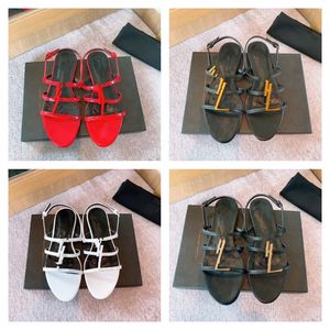 Top Quality Flats Sandal Designer de luxe Femmes Cassandra Sandales Lettre Boucle d'or Logo Pantoufles Sangles en cuir verni Casual Chaussures de mode Taille 35-41