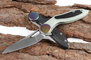Couteau de pliage Flipper de qualité supérieure D2 lame satinée G10 + Poignée de fibre de carbone Boule à billes Couteaux de poche EDC