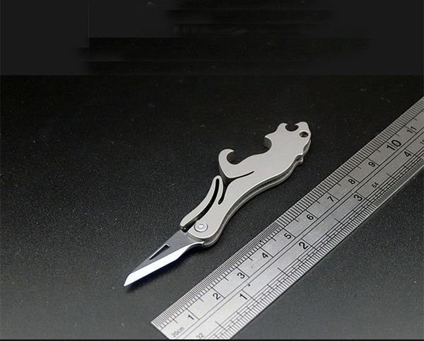 Couteau pliant de qualité supérieure 420J2 lame satinée TC4 poignée en alliage de titane couteaux de poche ouvre-bouteille multifonctionnels