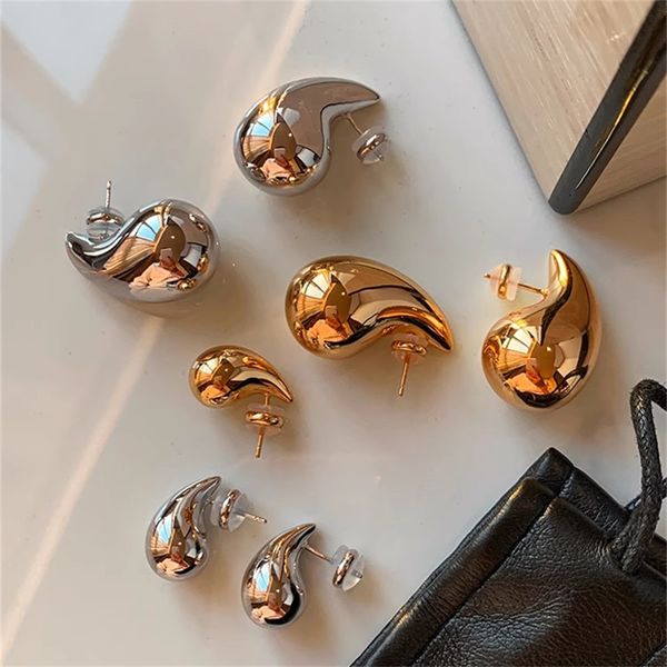 TOMA CALIDAD French 18k Gold Color Glossy Water Drop Pendientes para mujeres Pendientes de joyas de joya de encanto de acero inoxidable de acero inoxidable