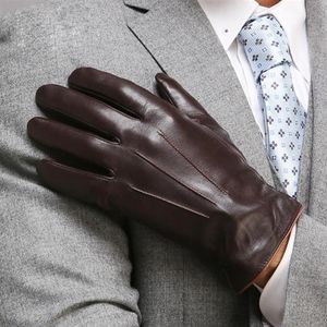 Top qualité en cuir véritable gants pour hommes thermique hiver écran tactile en peau de mouton gant mode mince poignet conduite EM0113471