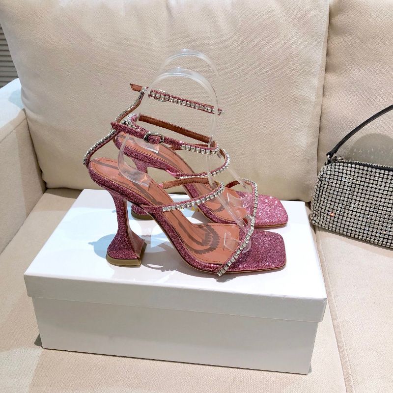Top Qualité Gilda Pink Glitter Sandales 100mm Crystal Crosshaned Spool Heels Talons Sky-High Teel pour femmes Summer Designers de Prestige Chaussures Chaussures Party Heeled Factory Chaussures