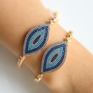 Topkwaliteit goud gevulde sieraden bezel kubieke zirconia cz ketting schuifregelaar aanpassen lucky Turkse boze oogtennis armband grote mode