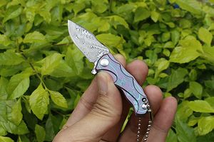Top qualité H015 Mini petit couteau pliant Flipper VG10 lame en acier damas TC4 poignée en alliage de titane couteaux à roulement à billes