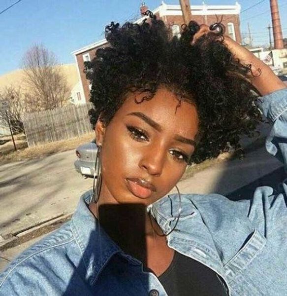 Top qualité coiffure brésilienne Cheveux Africain Ameri noir coupe courte crépus bouclés perruque Simulation Cheveux Humains afro court bouclés perruque pour les femmes