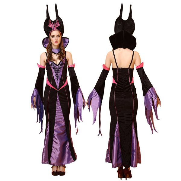Top qualité Halloween effrayant sorcière Costume femmes Sexy velours longue robe Noble mal reine déguisement fête à thème Cosplay tenues