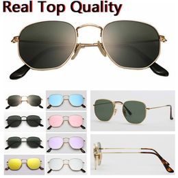 Top qualité hexagonale 3548 lunettes de soleil hommes femmes verres en verre véritable lunettes de soleil pour homme femme avec étui en cuir