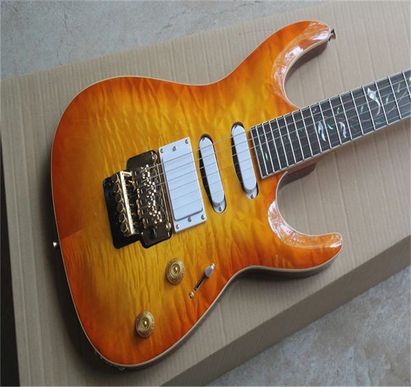 Micros HH de qualité supérieure Pensa, guitare électrique orange personnalisée avec matériel doré floyd rose trémolo